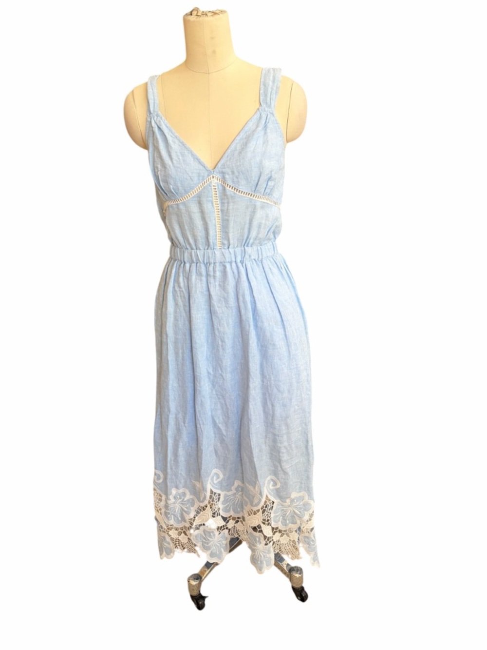 Ramy Brook Aubriella Linen Lace-Trimmed Midi-Dress size small - Picture 3 of 8
